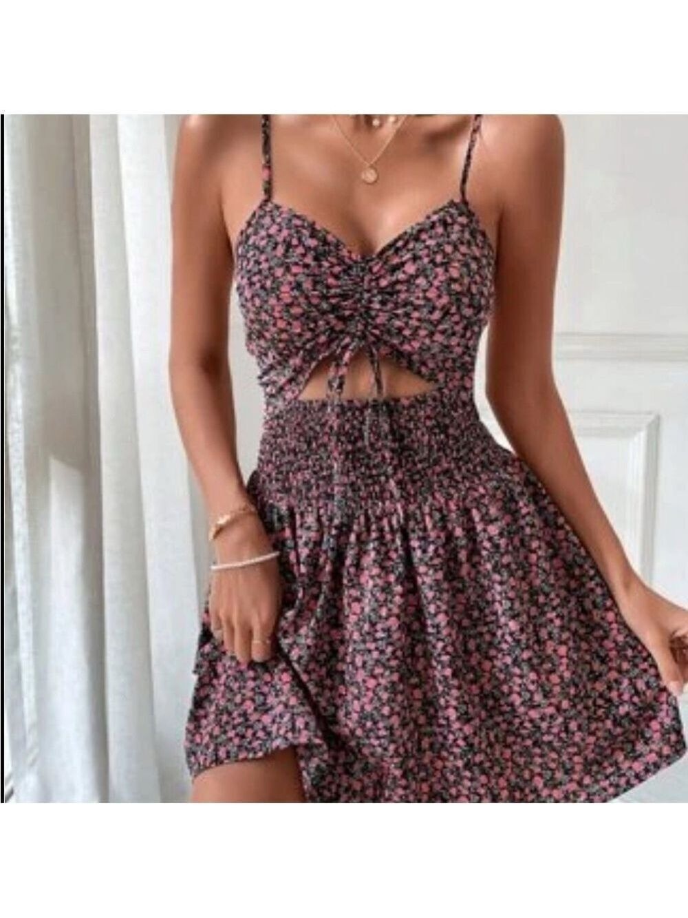 NWT SHEIN Ditzy Floral Ruched Bustier Mini Dress Size Small